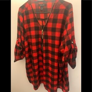 Miss Lili 3x black/red Buffalo plaid crepe shirt